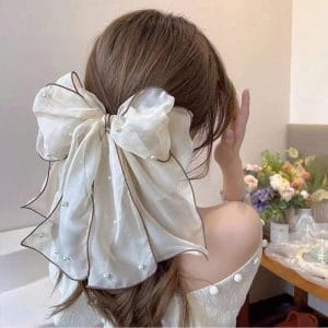 KẸP BẤM TÓC VOAN MIX NGỌC MÀU KEM TIỂU THƯ B5214